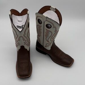Justin Kids Chocolate Brown Leather Double Stitched Cowboy Boots Size 4 1/2 D